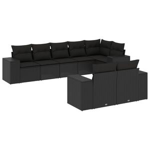 vidaXL 8 r&eacute;szes fekete polyrattan kerti &uuml;lőgarnit&uacute;ra p&aacute;rn&aacute;kkal