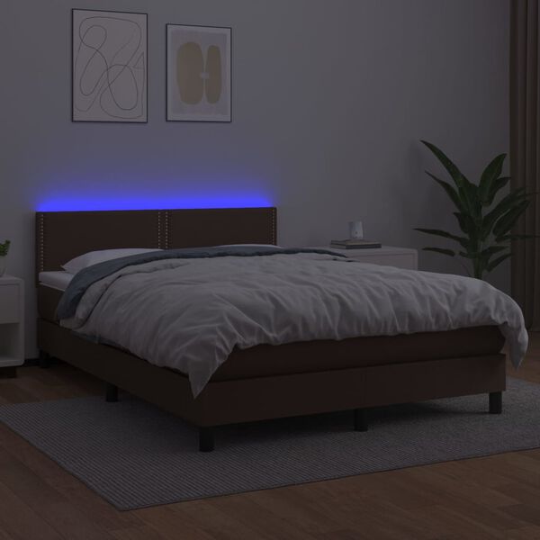 vidaXL barna műbőr rug&oacute;s &aacute;gy matraccal &eacute;s LED-del 140x190 cm