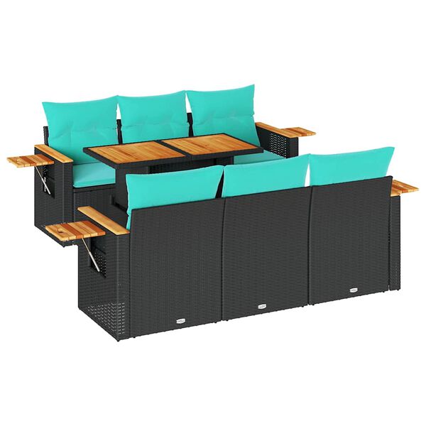 vidaXL 7 r&eacute;szes fekete polyrattan kerti &uuml;lőgarnit&uacute;ra p&aacute;rn&aacute;val