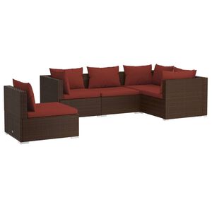 vidaXL 5 r&eacute;szes barna polyrattan kerti &uuml;lőgarnit&uacute;ra p&aacute;rn&aacute;kkal