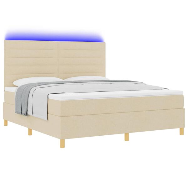 vidaXL LED Box Spring &Aacute;gy matracmal Kr&eacute;m 180 x 200 cm sz&ouml;vet