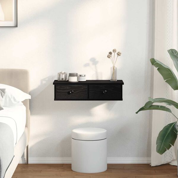 vidaXL Falipolc fi&oacute;kokkal fekete 60x28x15 cm műszaki fa