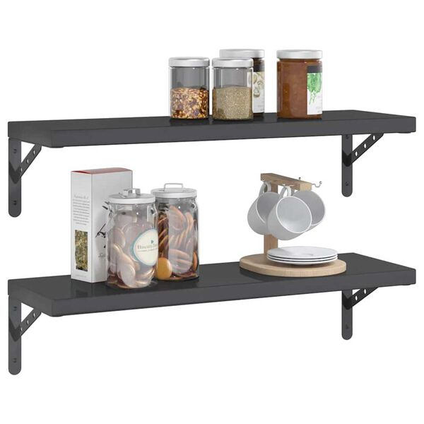 vidaXL 2 db fekete rozsdamentes ac&eacute;l fali polc 75 x 23,5 cm