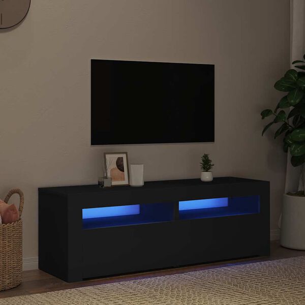 vidaXL fekete TV-szekrény LED-lámpákkal 120 x 35 x 40 cm