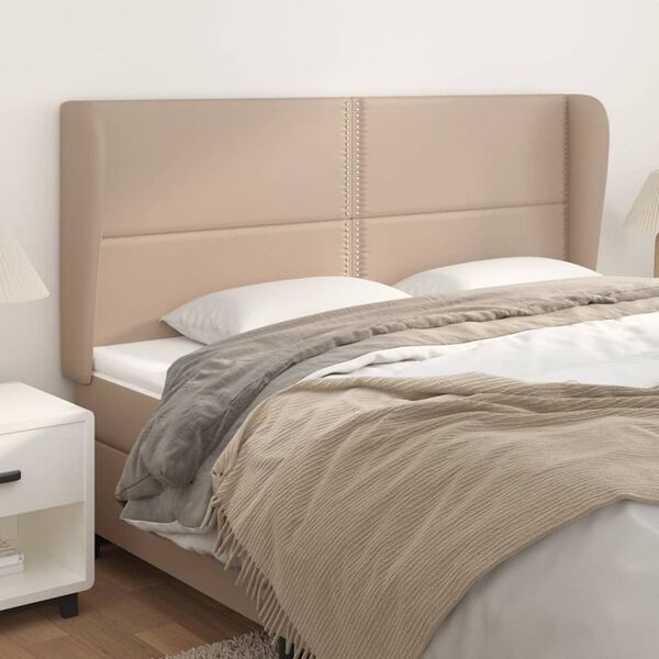 vidaXL cappuccino műbőr fejt&aacute;mla sz&aacute;rnyakkal 183x23x118/128 cm