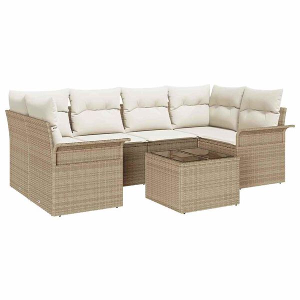 vidaXL Kerti Kanap&eacute; Szett p&aacute;rn&aacute;val 7 pcs Beige &eacute;s kr&eacute;m 55 x 55 x 37 cm