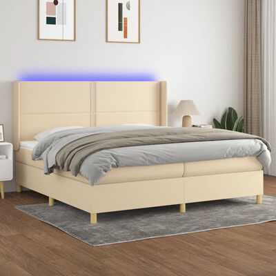 vidaXL krémszínű szövet rugós és LED-es ágy matraccal 200 x 200 cm