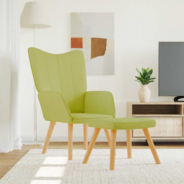 vidaXL z&ouml;ld sz&ouml;vet pihenőfotel l&aacute;btart&oacute;val