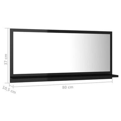 vidaXL magasfényű fekete forgácslap fürdőszobai tükör 80x10,5x37 cm