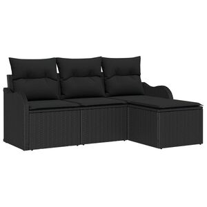 vidaXL Kerti Kanap&eacute; Szett t&aacute;rol&oacute;val 4 pcs Fekete polirattan