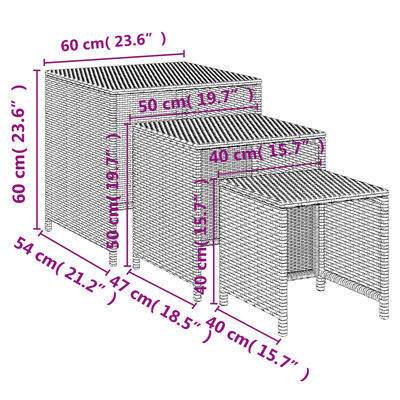 vidaXL 3 db fekete polyrattan rakásolható kisasztal