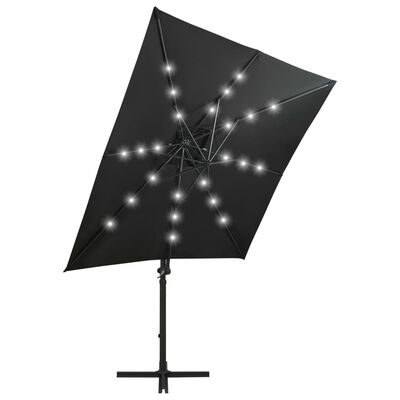 vidaXL fekete konzolos napernyő rúddal és LED-fényekkel 250 cm