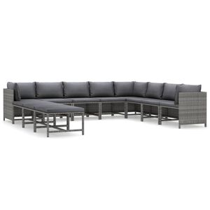 vidaXL 11 r&eacute;szes sz&uuml;rke polyrattan kerti &uuml;lőgarnit&uacute;ra p&aacute;rn&aacute;kkal