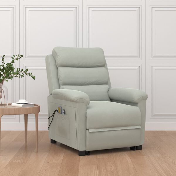 vidaXL világosszürke bársony felállást segítő masszázsfotel