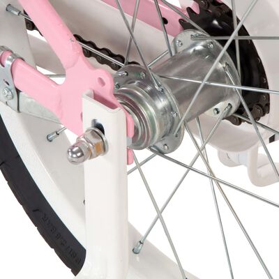 vidaXL fehér és rózsaszín gyerekkerékpár elülső hordozóval 16"