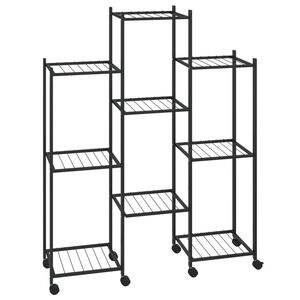 vidaXL fekete vas virágtartó állvány kerekekkel 83 x 25 x 103,5 cm