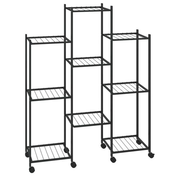 vidaXL fekete vas virágtartó állvány kerekekkel 83 x 25 x 103,5 cm