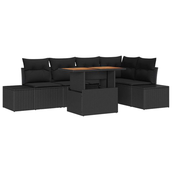 vidaXL Kerti Kanap&eacute; Szett t&aacute;rol&oacute;val 6 pcs Fekete Poli rattan