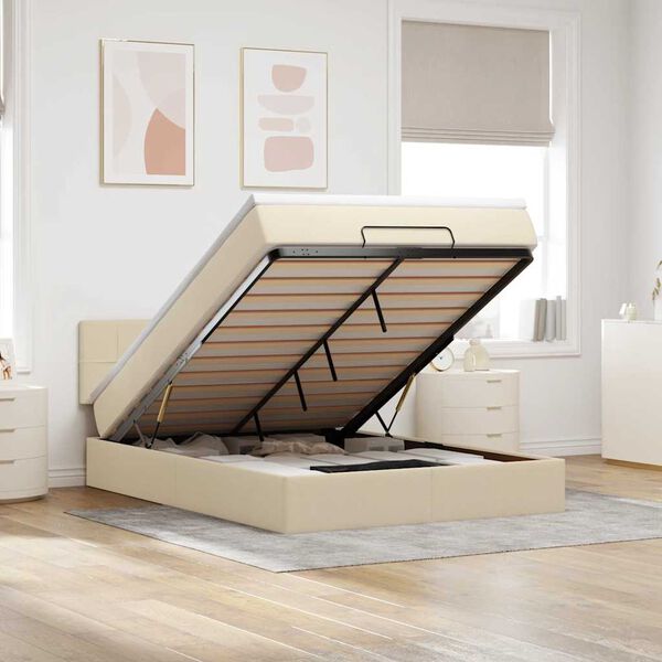 vidaXL Ottom&aacute;n &aacute;gy matraccal & LED-ek kr&eacute;m 140x190 cm sz&ouml;vet