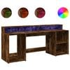 vidaXL f&uuml;st&ouml;s t&ouml;lgy sz&iacute;nű szerelt fa &iacute;r&oacute;asztal LED-ekkel 200x55x91 cm