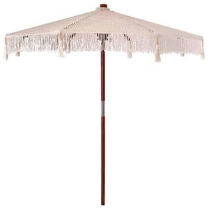 vidaXL Makram&eacute; napernyő Kr&eacute;m 252.5 x 252.5 x 260 cm Pamut &eacute;s teakfa