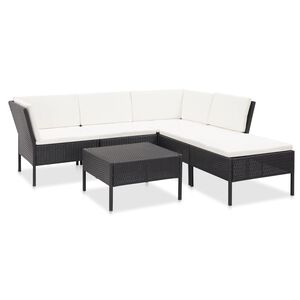 vidaXL 6-r&eacute;szes fekete polyrattan kerti b&uacute;torszett p&aacute;rn&aacute;kkal