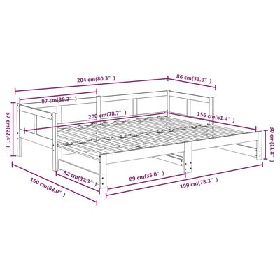 vidaXL mézbarna tömör fenyőfa kihúzható kanapéágy 2x(80x200) cm