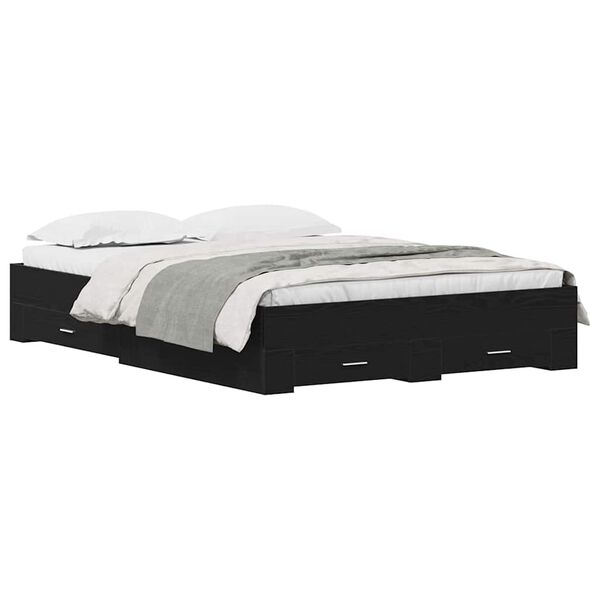 vidaXL Ágykeret fiókkal tárolóval Fekete tölgy 135 x 190 cm Faanyag