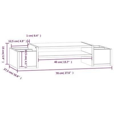vidaXL fehér tömör fenyőfa monitorállvány 70x27,5x15 cm