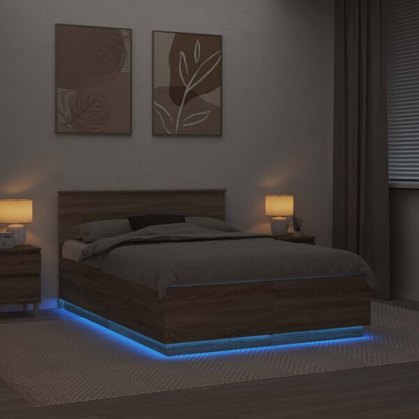 vidaXL &Aacute;gykeret LED -es l&aacute;mp&aacute;kkal Sonoma t&ouml;lgy 150 x 200 cm Faanyag