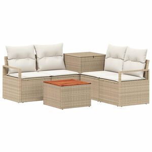 vidaXL Kanap&eacute; Szett 6 db Beige &eacute;s Kr&eacute;msz&iacute;nű Poli rattan &eacute;s ac&eacute;l