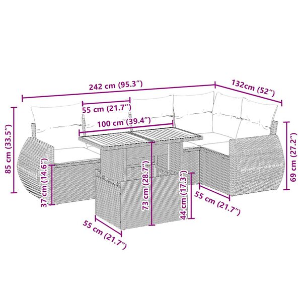 vidaXL 6 r&eacute;szes b&eacute;zs polyrattan kerti &uuml;lőgarnit&uacute;ra p&aacute;rn&aacute;val