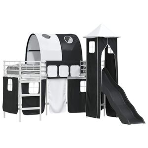 vidaXL Gyerekek Loft &Aacute;gykerete Feh&eacute;r &eacute;s fekete 74,5 x 190 cm F&eacute;m