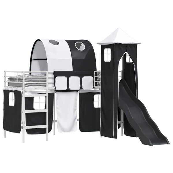 vidaXL Gyerekek Loft &Aacute;gykerete Feh&eacute;r &eacute;s fekete 74,5 x 190 cm F&eacute;m