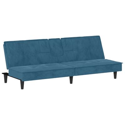 vidaXL kék bársony kanapéágy pohártartókkal
