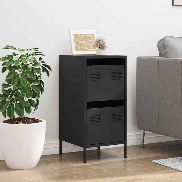 vidaXL fekete hidegen hengerelt acél tálalószekrény 35 x 39 x 73,5 cm