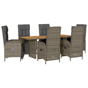 vidaXL 7 r&eacute;szes sz&uuml;rke polyrattan kerti &eacute;tkezőgarnit&uacute;ra p&aacute;rn&aacute;val