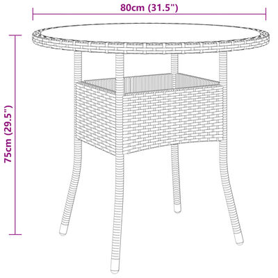 vidaXL bézs polyrattan és edzett üveg kerti asztal Ø80 x 75 cm