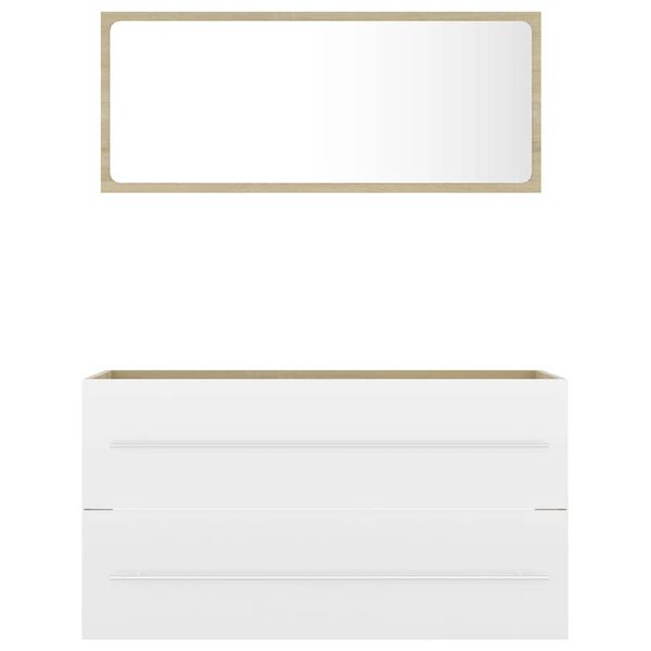 vidaXL 2 r&eacute;szes feh&eacute;r-sonoma sz&iacute;nű szerelt fa f&uuml;rdőszobai b&uacute;torszett