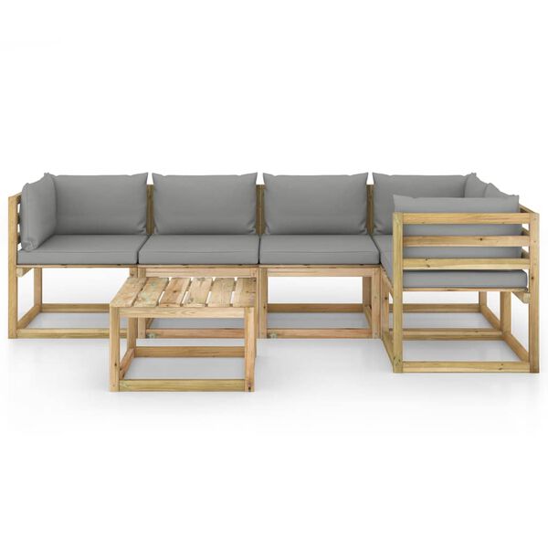 vidaXL 6 r&eacute;szes impregn&aacute;lt fenyőfa kerti &uuml;lőgarnit&uacute;ra p&aacute;rn&aacute;kkal