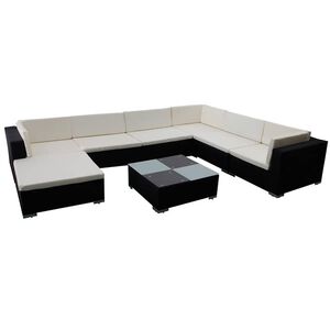 vidaXL 8 r&eacute;szes fekete polyrattan kerti &uuml;lőgarnit&uacute;ra p&aacute;rn&aacute;kkal