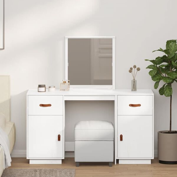 vidaXL fehér tömör fenyőfa fésülködőasztal szett tükörrel