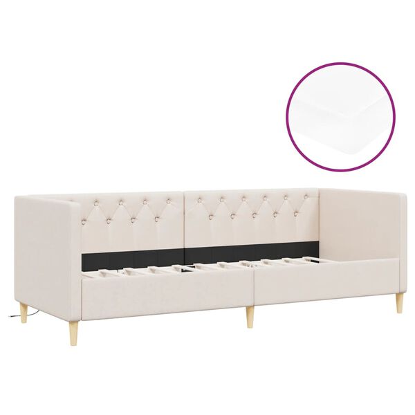 vidaXL kr&eacute;msz&iacute;nű USB-s sz&ouml;vetbor&iacute;t&aacute;s&uacute; d&iacute;v&aacute;ny matraccal 90 x 200 cm