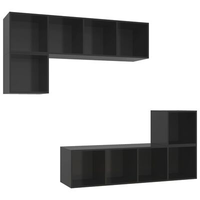 vidaXL 4 részes magasfényű fekete forgácslap TV-szekrény szett
