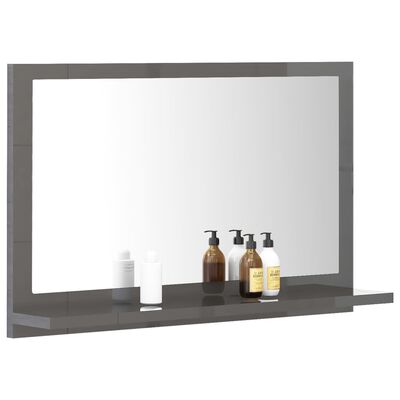 vidaXL magasfényű szürke forgácslap fürdőszobai tükör 60x10,5x37 cm