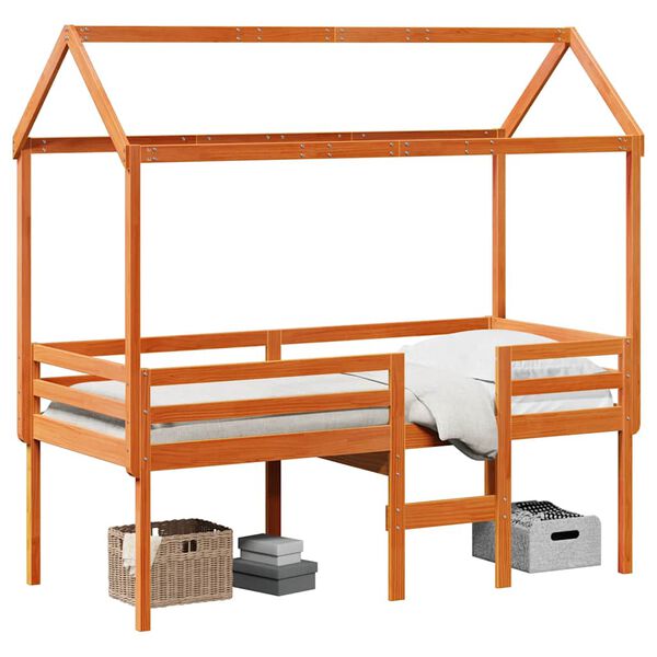 vidaXL viaszbarna t&ouml;m&ouml;r fenyőfa magas&iacute;tott &aacute;gy tetővel 75 x 190 cm