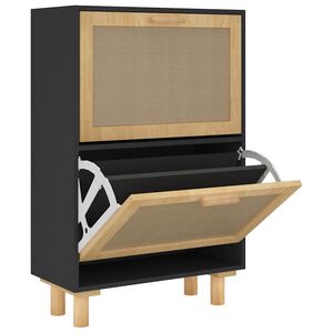 vidaXL fekete szerelt fa &eacute;s term&eacute;szetes rattan cipőszekr&eacute;ny 52x25x80cm