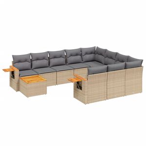 vidaXL 11 r&eacute;szes b&eacute;zs polyrattan kerti &uuml;lőgarnit&uacute;ra p&aacute;rn&aacute;kkal