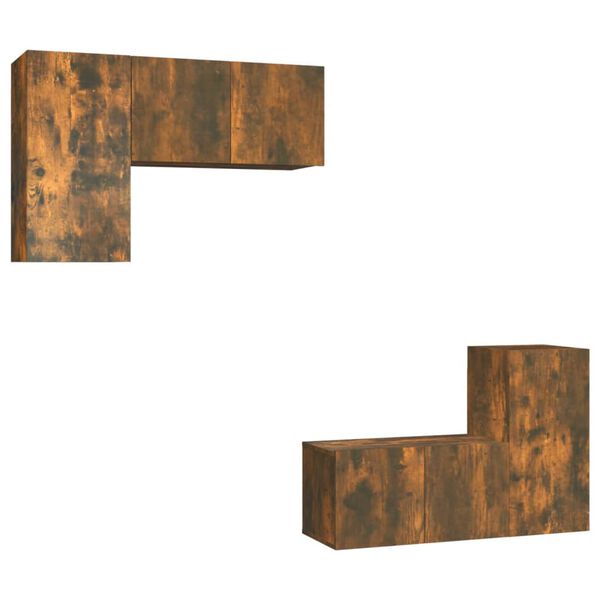 vidaXL 4 r&eacute;szes f&uuml;st&ouml;s t&ouml;lgy sz&iacute;nű szerelt fa TV-szekr&eacute;nyszett