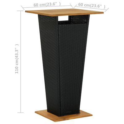 vidaXL fekete polyrattan és tömör akácfa bárasztal 60 x 60 x 110 cm